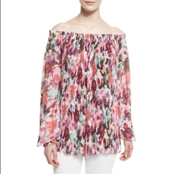 St. John Tops - St. John Brigitte Floral-Print Georgette Pleated Blouse